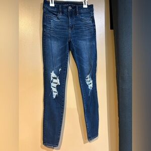 American Eagle Outfitters Dark Blue Distressed Skinny Jeans